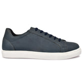 Side view of Country Maddox Blue Nu-buck Leather Sneakers showcasing unique detailing